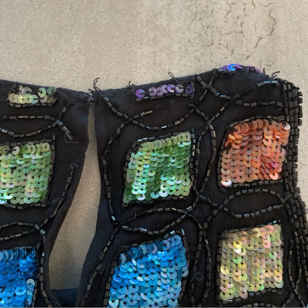 VTG Laurence Kazar Silk Multicolor Sequin Beaded Halter Top Medium 80's - Picture 12 of 15